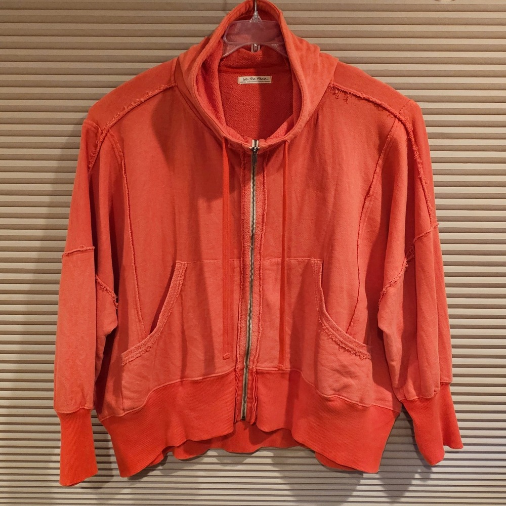We The Free Free People Coral Orange Exposed Seam Zip Up Hoodie M Oversized